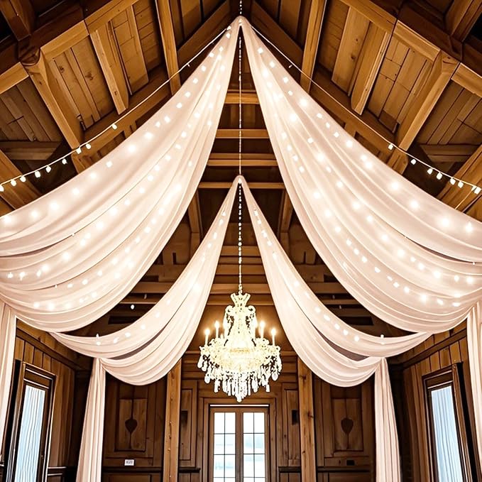FUHSY Ceiling Drapes for Weddings 4 Panels 5x20 FT Champagne Chiffon Fabric - Image 5