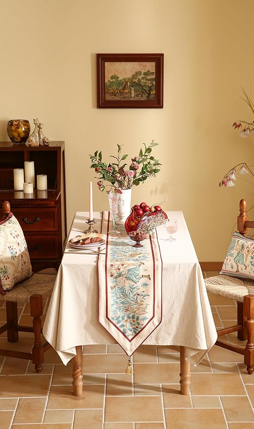 patdrea Designer Idyll Linen Extra Long Table Runner, Vintage Beige Farmhouse - Image 8