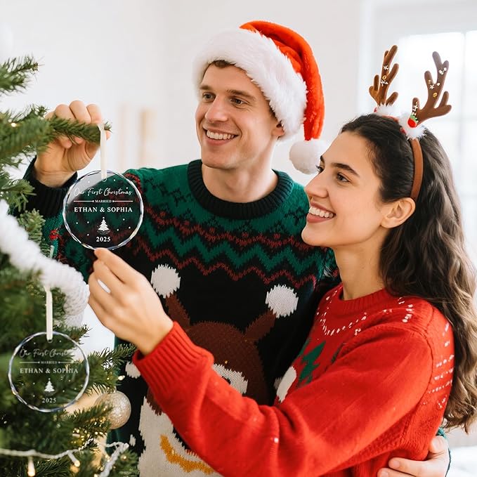 Personalized First Christmas Married Ornament 2025, 1st Year Wedding Ornament - Image 4
