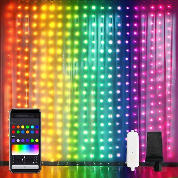 JMEXSUSS App-Controlled Color Changing Curtain Lights, 400 LED RGB String Lights by JMEXSUSS