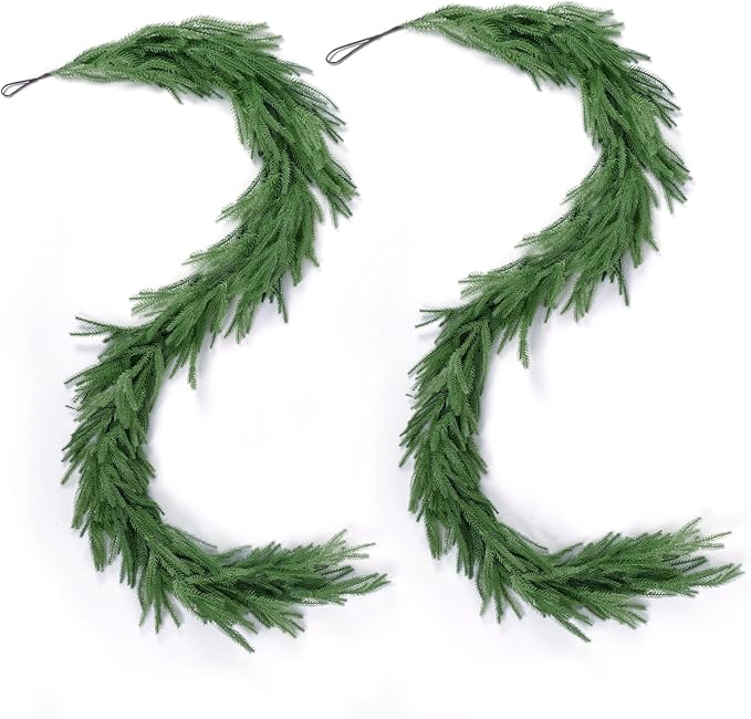 2 Pack Christmas Norfolk Pine Garlands 9FT, Real Touch Artificial Greenery - Image 6