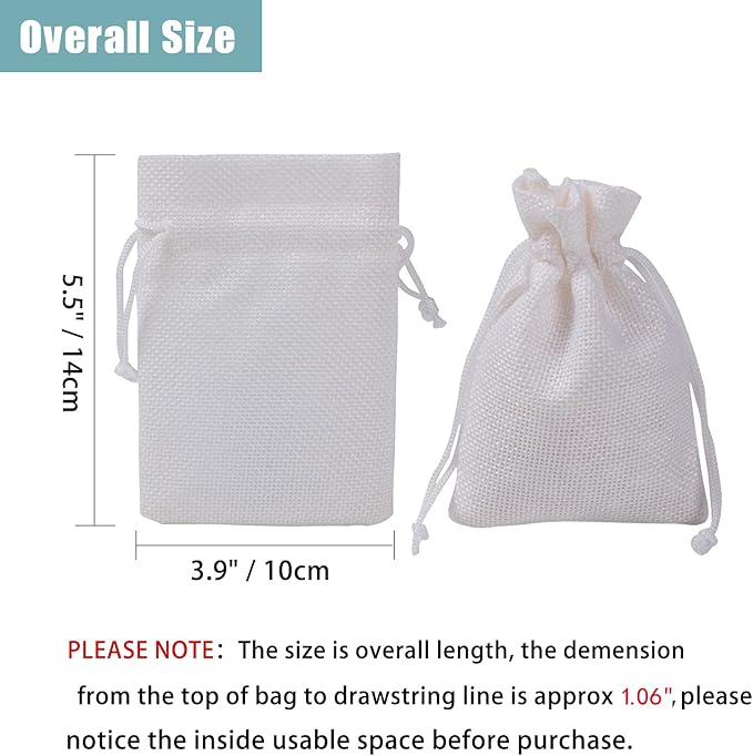 20Pcs Burlap Bags with Drawstring, 3.9 x 5.5 inch White Small Linen Gift Bags - Image 2