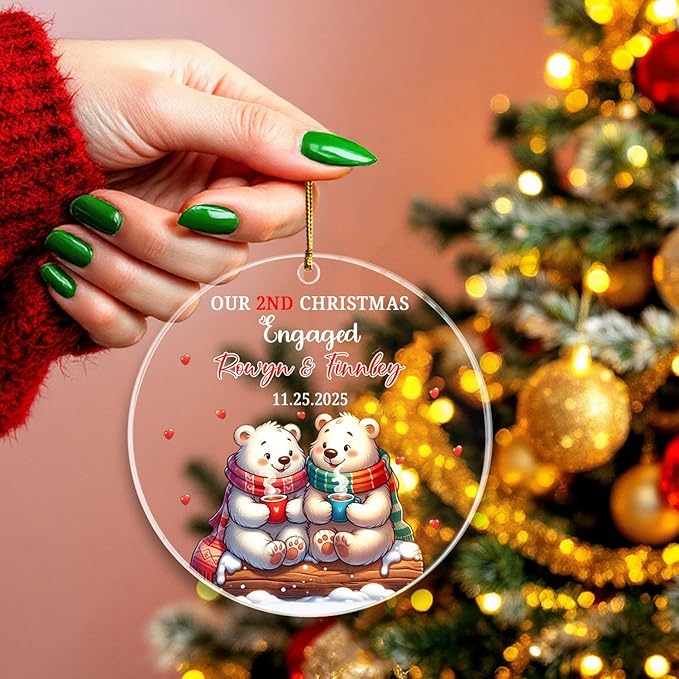 Customized Our 2ND Christmas Engaged Ornaments, Couple Polar Bear Together - Image 4