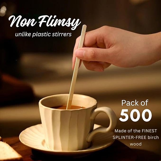 Wooden Coffee Stirrers, 500 Disposable Coffee Stir Sticks, 7-inch Wooden Stir - Image 4