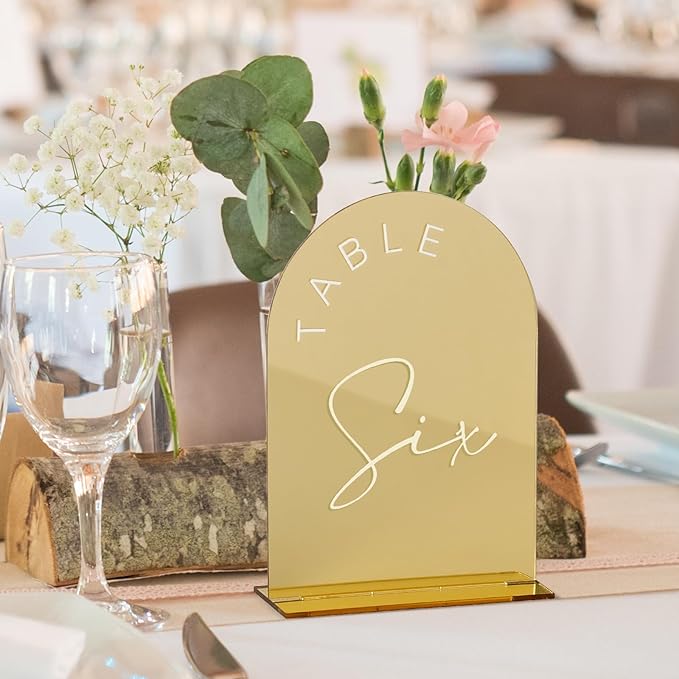 Gold Mirror Arched Wedding Table Numbers 1-15 - Image 7