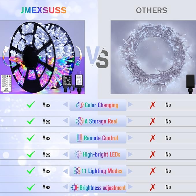 JMEXSUSS 500 LED Color Changing String Lights, 163FT White & Multicolor - Image 3
