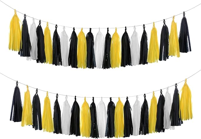 Yellow White and Black Tassel Garland Banner Paper Tassels by Aimto
