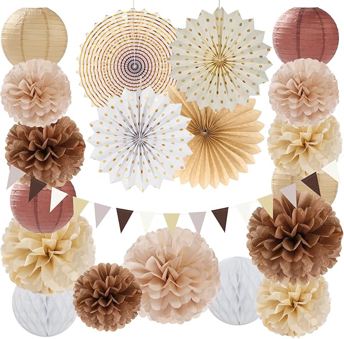 Boho Baby-Shower White-Brown Champagne Party-Decorations by Burgleda