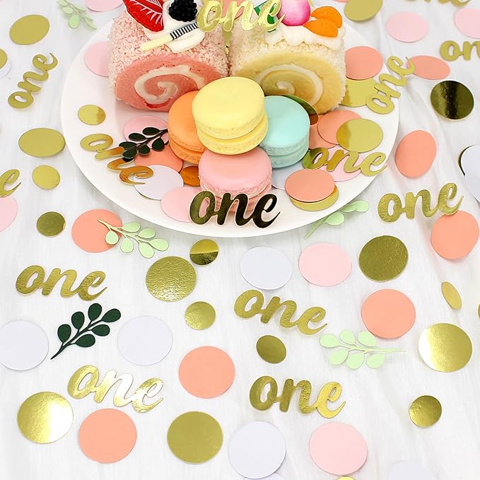 300PC Pink and Sage Green 1st Birthday Confetti First Birthday Decorations - Image 3