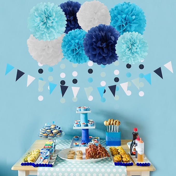 Light-Royal Navy-Blue White Pom-Poms Streamers - Image 4
