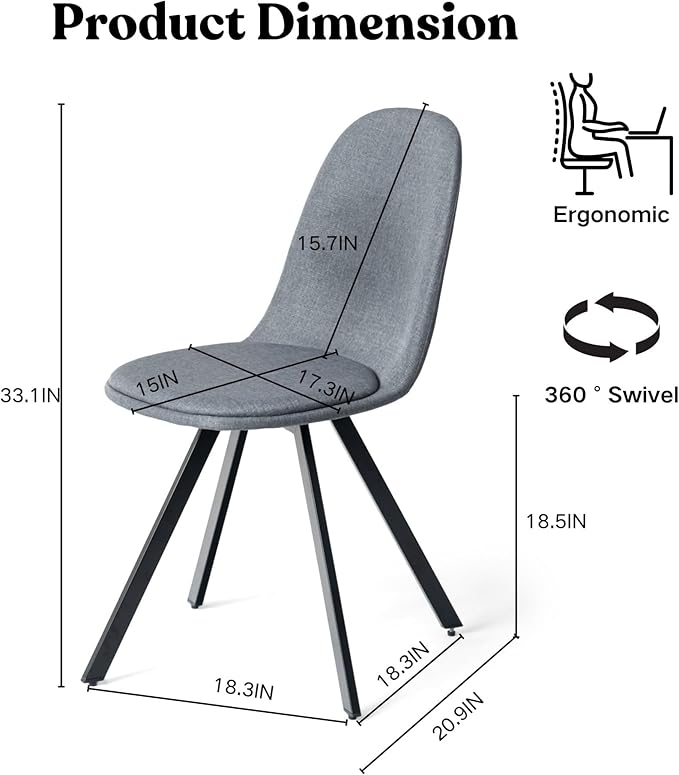 Homy Casa Swivel Dining Chairs Set of 4, 360° Rotating Side Chairs, Mid Century - Image 3