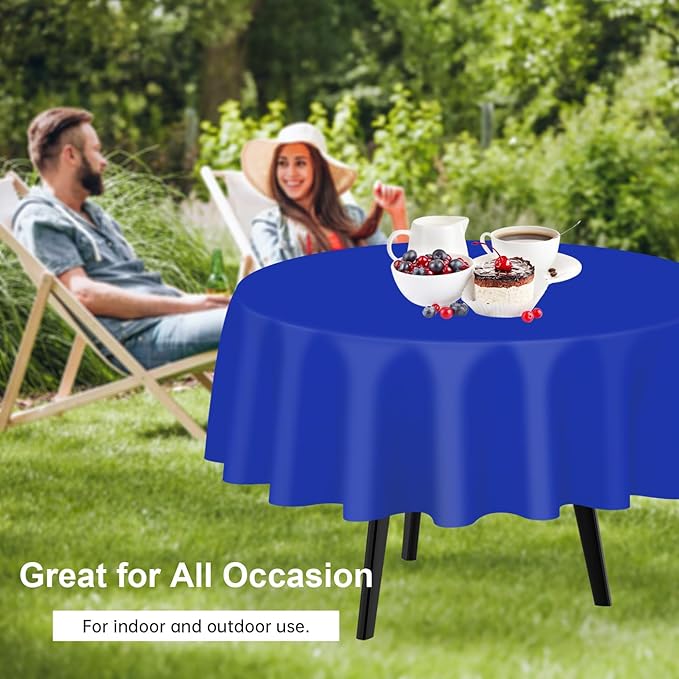 QIKSION Dark Blue Round Tablecloth 6 Pack, 84 Inch Plastic Table Cover - Image 4