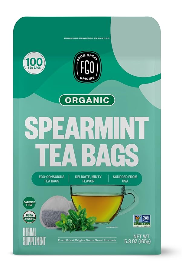 FGO Organic Spearmint Leaf Tea, Eco-Conscious Tea Bags, Caffeine Free, by FGO