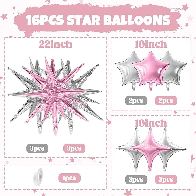 Pink Silver Star Balloon - Image 2
