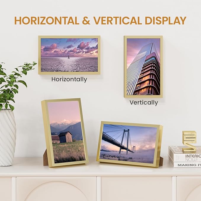 5x8 Aluminum Metal Picture Frame, Tempered Glass Gold Photo Frame 5x8 - Image 5