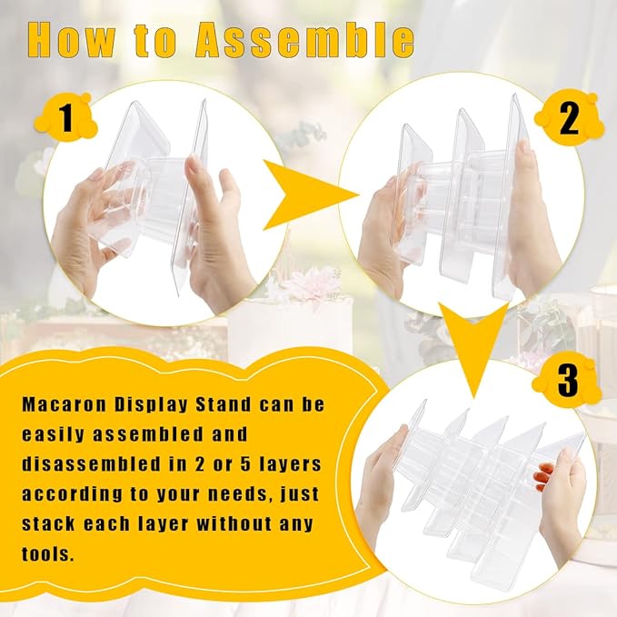 5 Tiers Square Macaron Tower Stand, Plastic Transparent Cake Stand Macaroon - Image 5