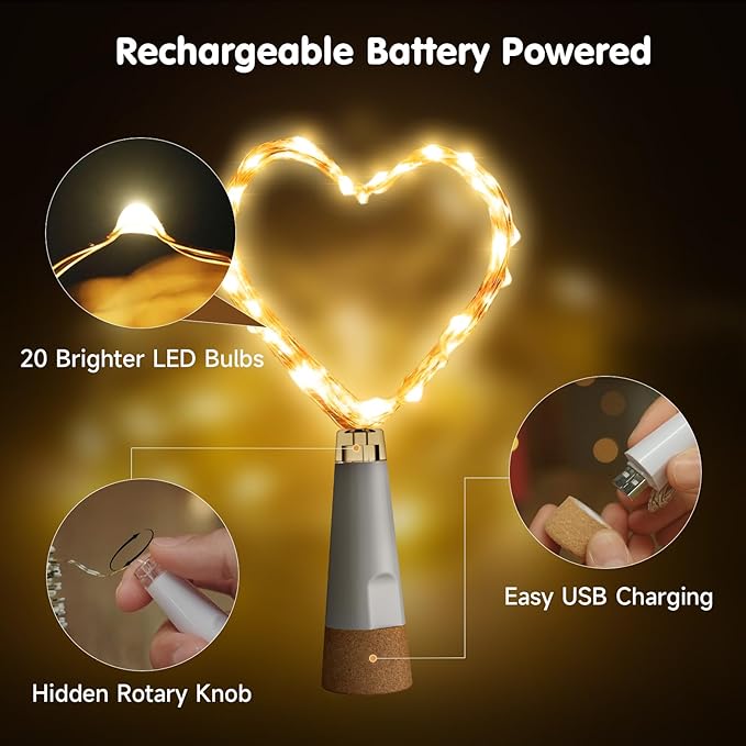 USB Bottle Lights Rechargeable Wine Bottle Fairy Lights Cork LED String Lights - Image 2