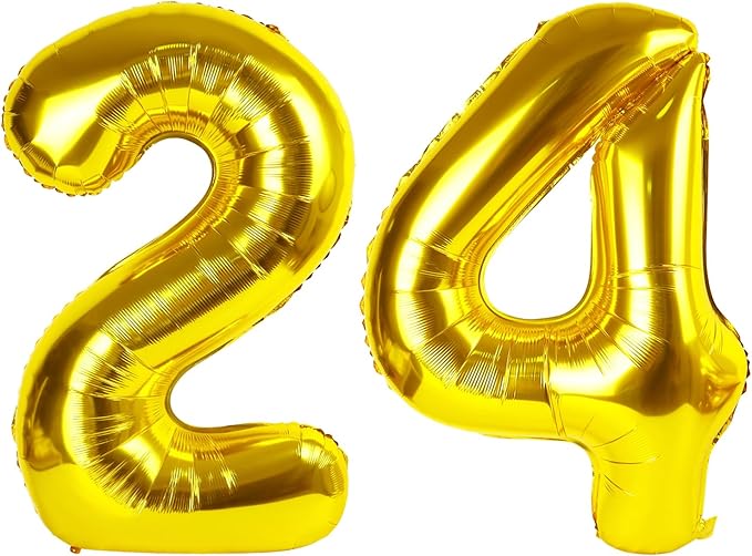 40 Inch Gold Large Number 24 Birthday Balloon, Giant Number 24 Balloons by Upgesy