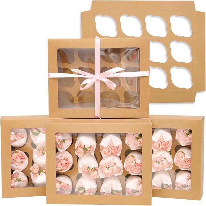 12 Cupcake Containers 12-Packs Brown Cupcake Box Cupcakes Carrier, 12 Cupcake by Bakepacker