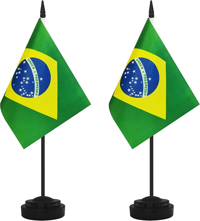 2 Pack Brazil Desk Flag Set, Brazilian Desktop Small Miniature Table Office Flag by Unknown