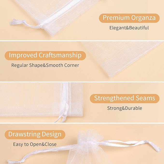50 Pcs White Organza Bags 5x7 Inch, Small Mesh Bags Drawstring Gift Bags Party - Image 6