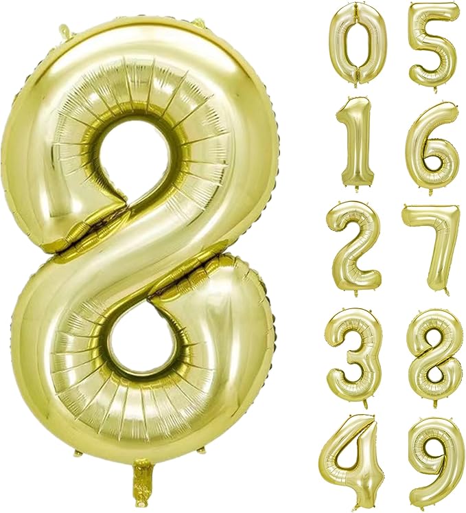 40 Inch Numbers 8 Light Gold Large Balloon Digital 8 by Lnhiya