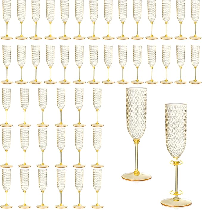 XUWAIDSGN 48 Pack Amber Detachable 2 piece Champagne Flutes 5.5 Oz Unbreakable by XUWAIDSGN