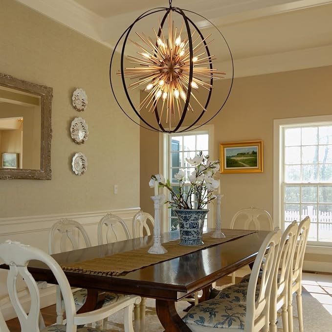 31.5" Black Gold 16-Light Globe Sputnik Chandelier Modern Industrial Adjustable - Image 7