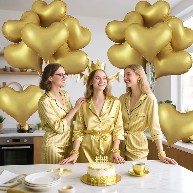 Gold Heart Balloons, 24Inch Large Metallic Heart Foil Balloons - Image 4