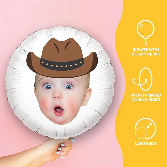 Big Dot of Happiness Personalized Western Hoedown Fun Face Photo Balloon - Image 2