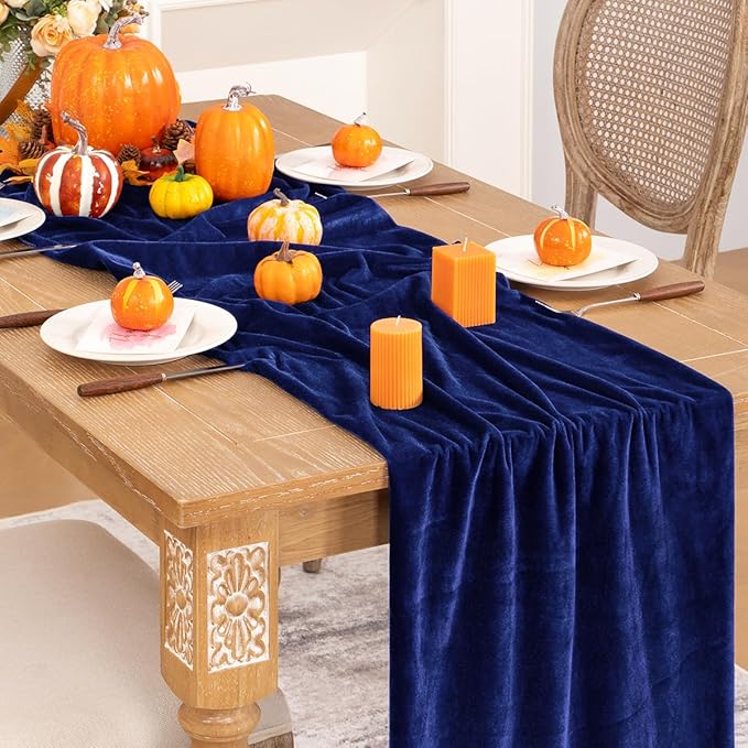 Royal Blue Velvet Table Runner 3 Pack Fall Thanksgiving Table Runners 20 x 120 - Image 5