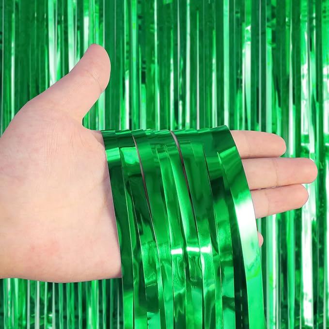 2 Pack Green Fringe Curtains Foil Shiny Fringe Backdrop Tinsel Door Streamers - Image 6