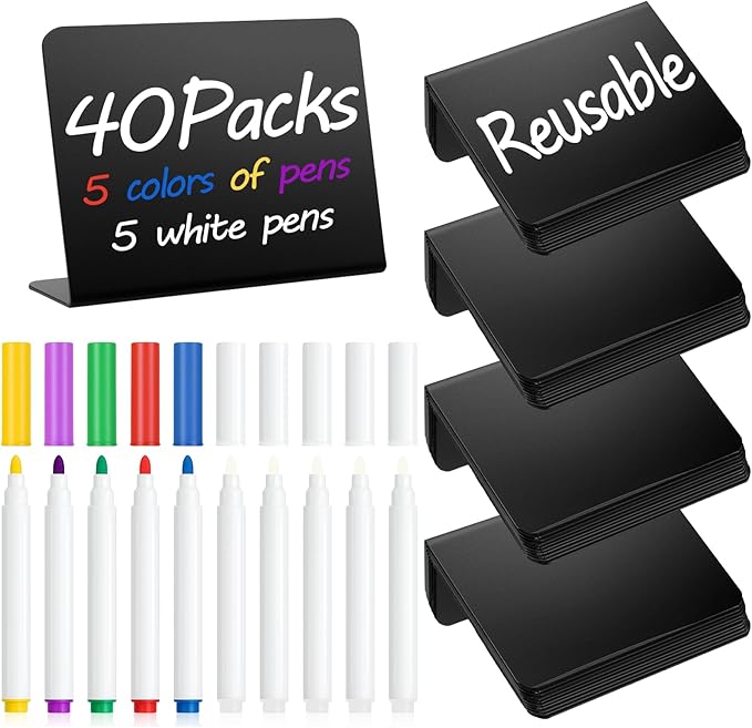 40 Pack 4"x3" Mini Chalkboard Signs by Unknown