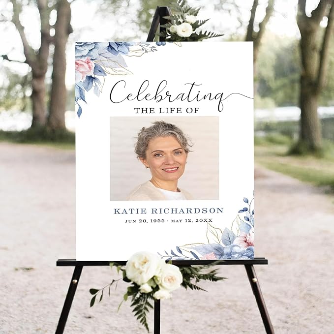 Blue Roses Memorial Sign Navy Blue Funeral Welcome Sign - Image 2