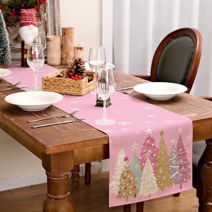 GEEORY Christmas Table Runner 13x120 Inch, Xmas Trees Snowflakes Holiday - Image 8