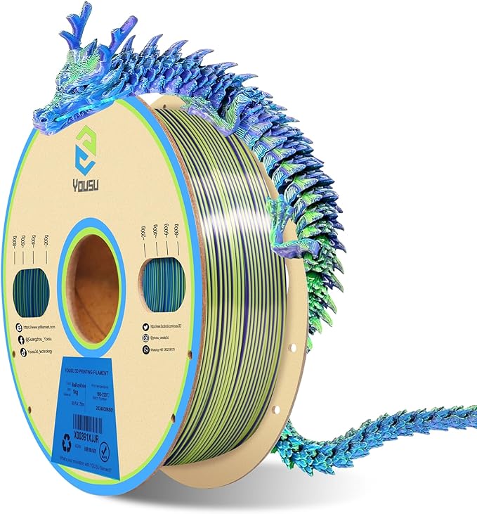 YOUSU 3D Printer Filament, Tri-Colors PLA Filament 1.75mm, Coextrusion Silk PLA by YOUSU
