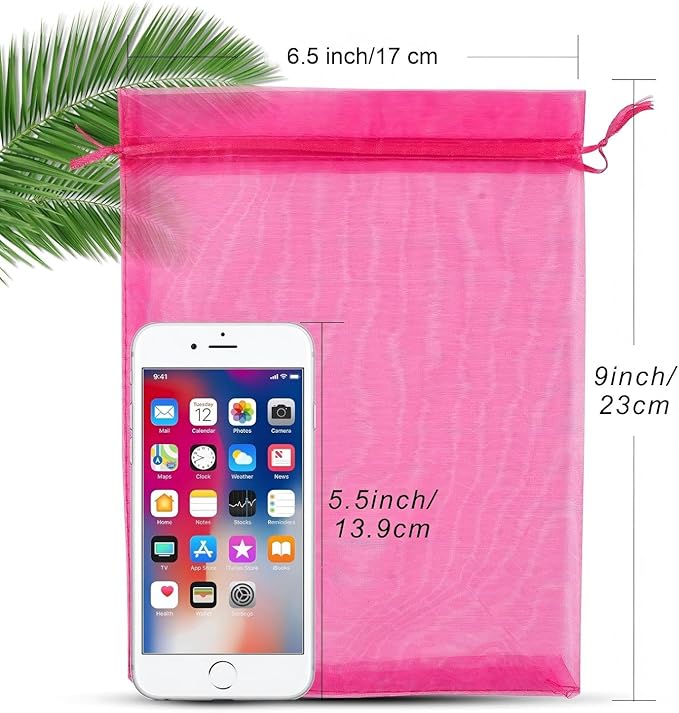 ANZNKU 50 Pack Hot Pink Organza Bags 6x9 inches, Jewelry Pouches Drawstring - Image 2