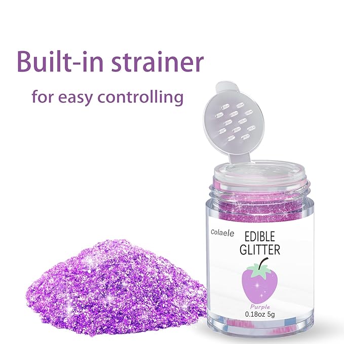 Purple Edible Glimmer Powder Glitter, Colaele 5 grams Food-Grade Luster Dust - Image 2