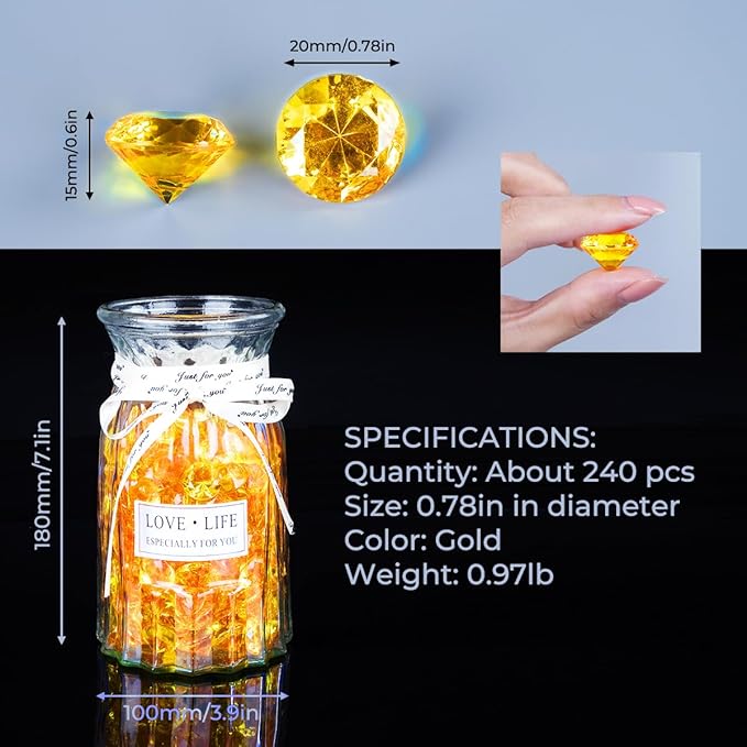 Acrylic Diamond Fake Gems Vase Filler, Babenest 240pcs 3/4 Inch Faux Diamonds - Image 4