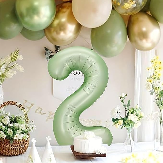 40 Balloon Number 2 Olive Green, Large Foil Number Balloons Set 0-9, Olive - Image 4