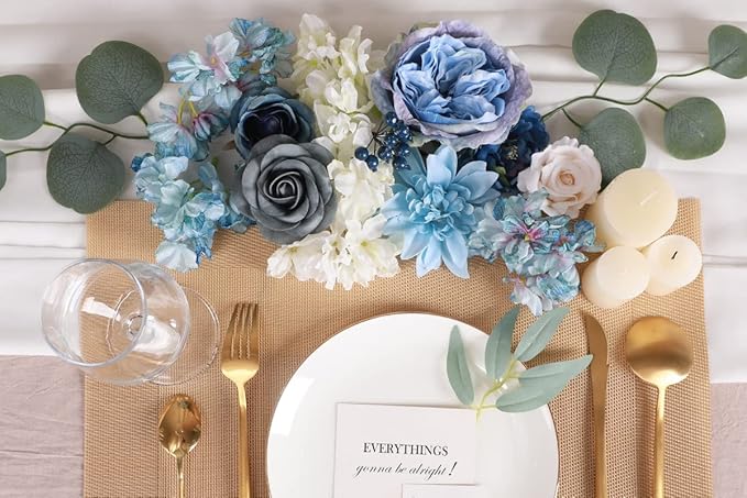Floweroyal Artificial Flowers Combo Dusty Blue Flowers Mix Silk Flowers Dahlia - Image 3
