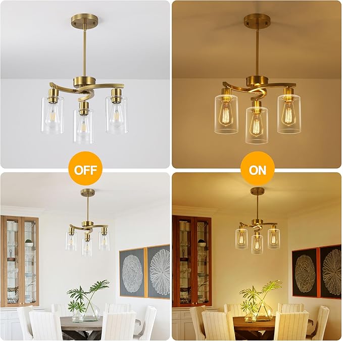 3-Light Gold Dining Room Chandeliers Over Table, Contemporary Kitchen Island - Image 5