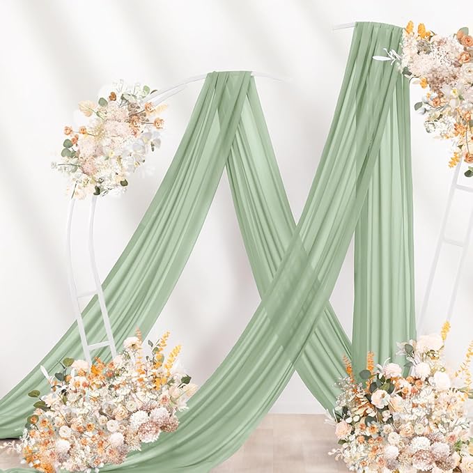 Sage Green Wedding Arch Draping Fabric 2 Panels 29" x 20 FT Wedding Drapes - Image 3