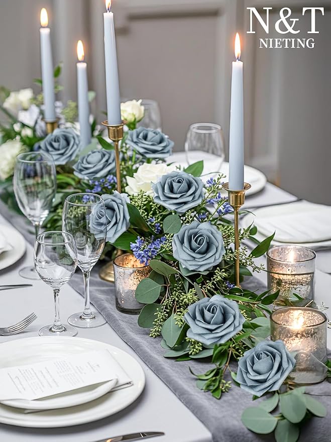 N&T NIETING Artificial Flowers, Home Display, Dusty Blue Gray - Image 2