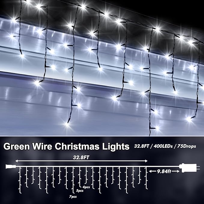KNONEW 33FT 400 LED Christmas Lights Outdoor Black Wire String Lights - Image 2