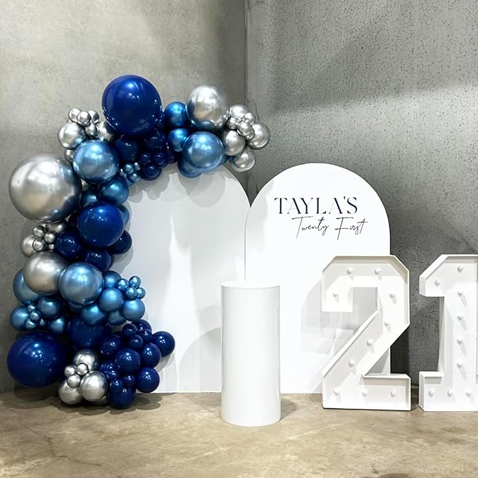 Blue Silver Balloons Set, 12 Inch Blue and Silver Balloons Dark Navy and - Image 3