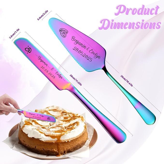 Custom Wedding Cake Knife and Server Set, Personalised Cake Serving Kit - Image 5