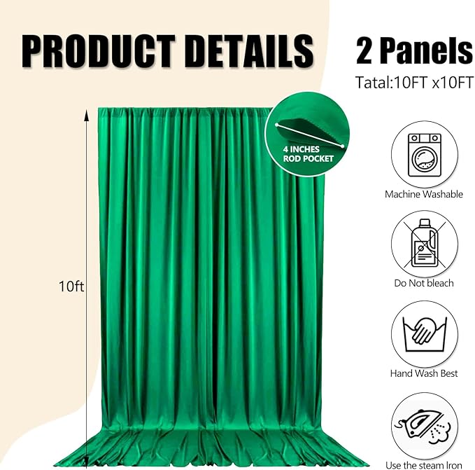 10ft x 10ft Deep Green Backdrop Curtains - Image 2