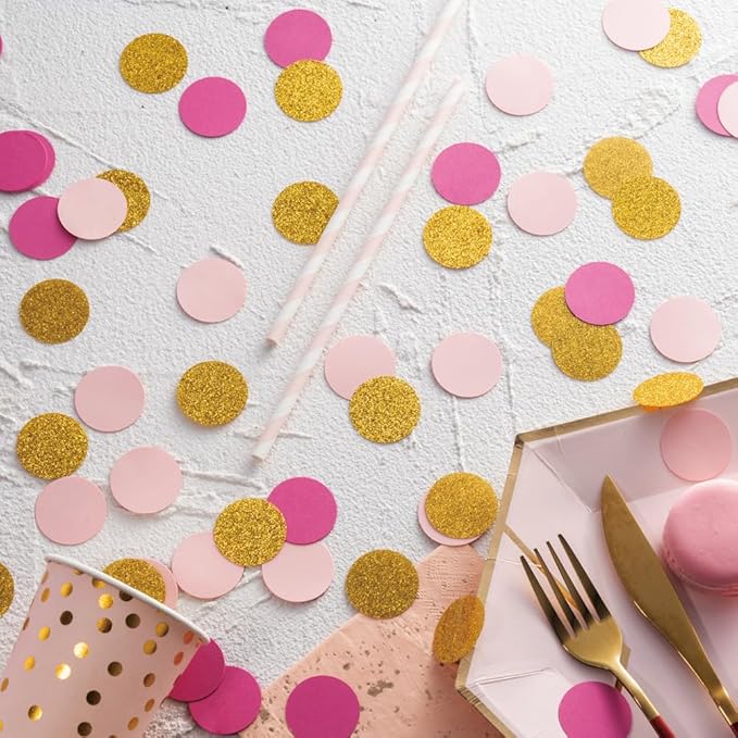 Hot Pink Gold and Pink Confetti Table Decoration - Image 2