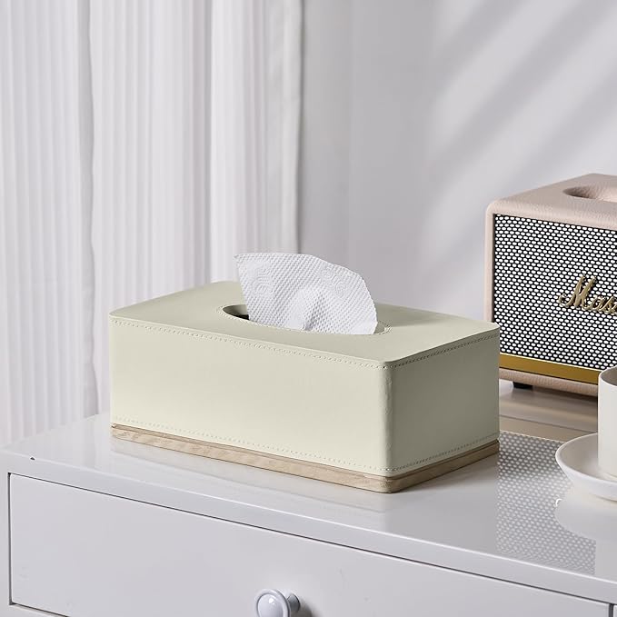 Rectangular Tissue Box Cover for Bathroom, Livingroom, Hand Carved Leather - Image 2
